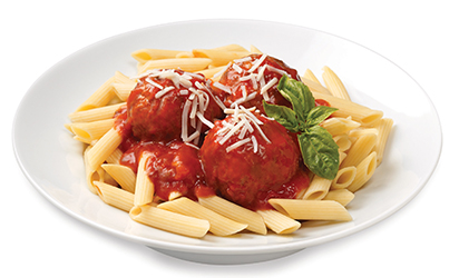 Italian-Style Meatballs with marinara sauce over Penne