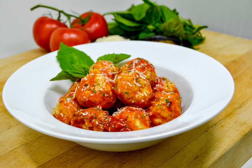 Three Cheese Chicken Meatballs with Marinara Sauce