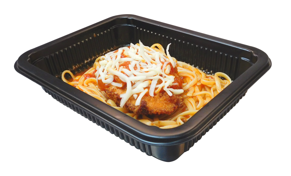 Prepackaged Chicken Parmesan meal with Linguine